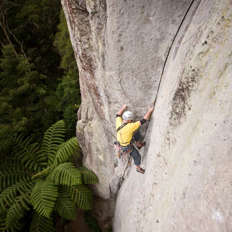 Bryce Martin rock climbing at Waipapa Dam, New Zealand